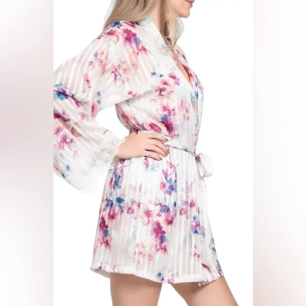 In Bloom by Jonquil Floral Sheer Robe w/ Lace Trim